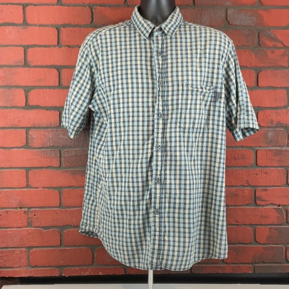 Woolrich Shirt Mens Large Linen Checkered‎ Button Down